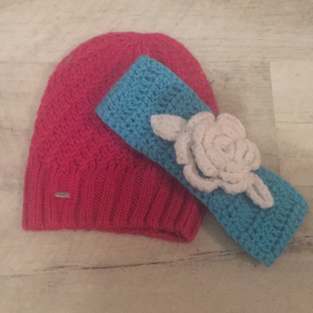 Two piece winter hat and headband bundle